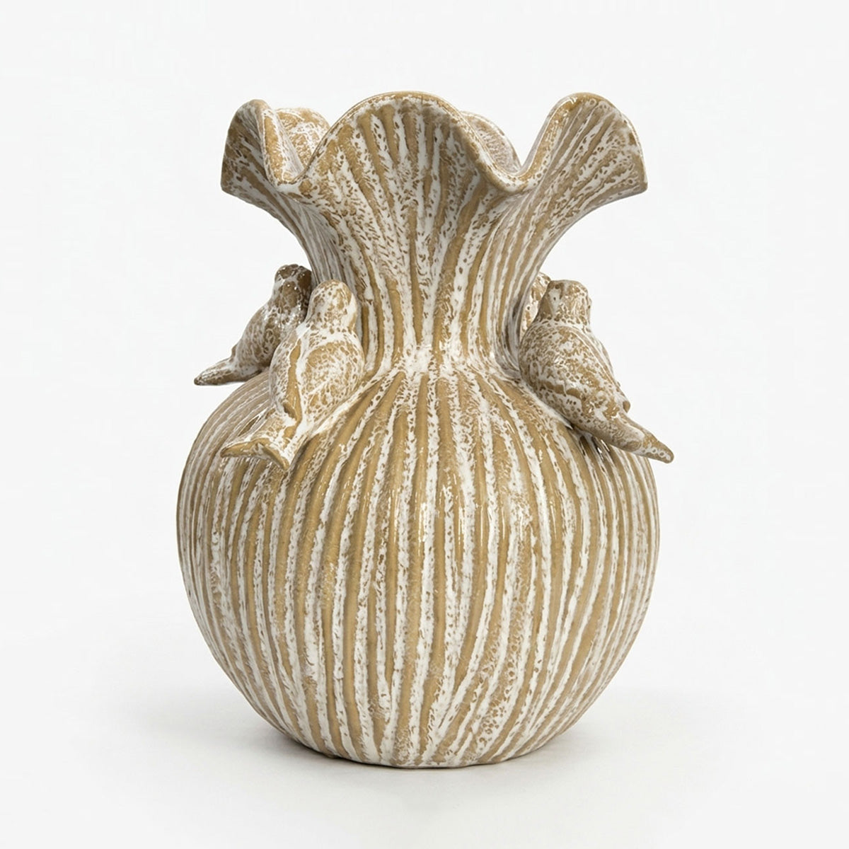 Lotte Grote Vogel Vaas Keramiek - Wit/Bruin - H 29 x Ø 18 cm