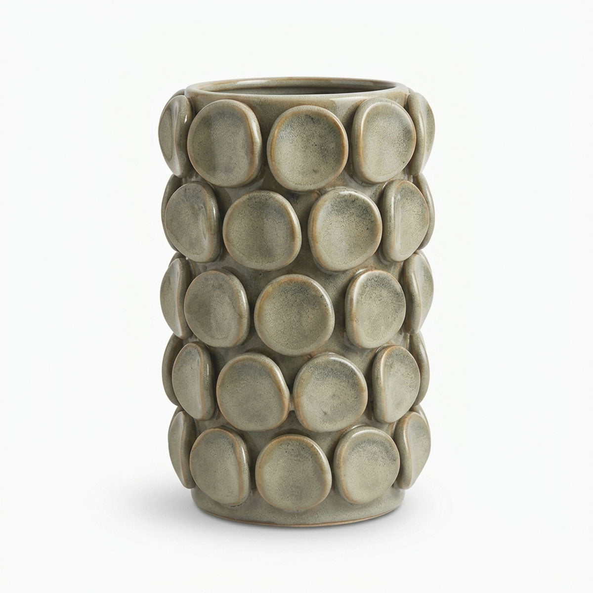 Pearl Reliëf Vaas Keramiek - Taupe/Grijs - H 24,5 cm