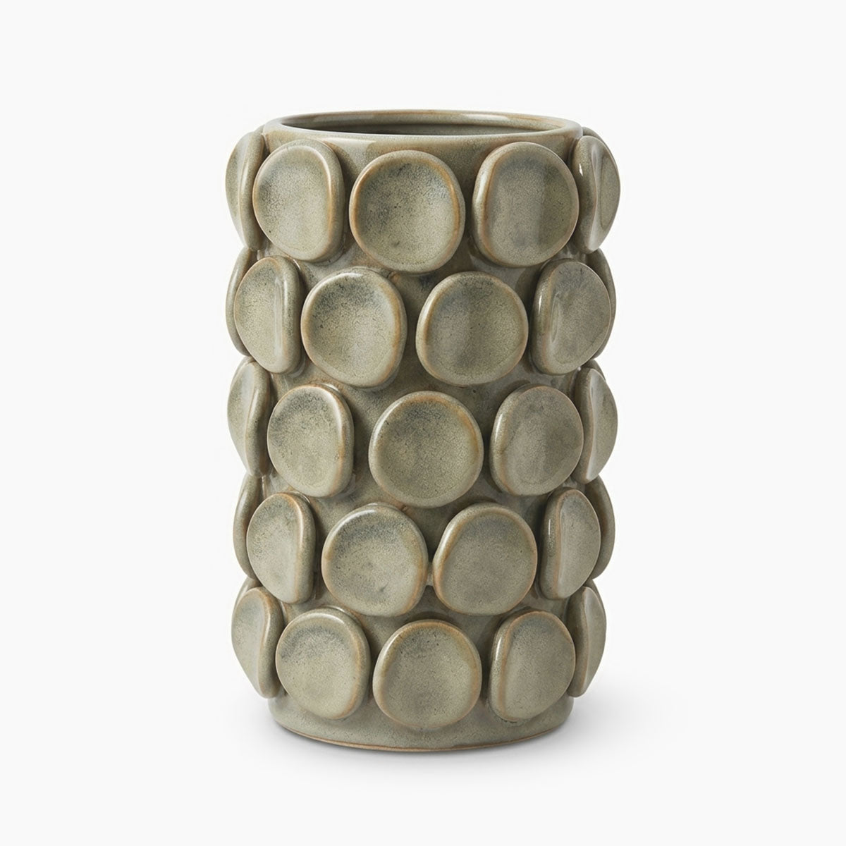 Pearl Reliëf Vaas Keramiek - Olijfgroen/Grijs - H 24,5 cm