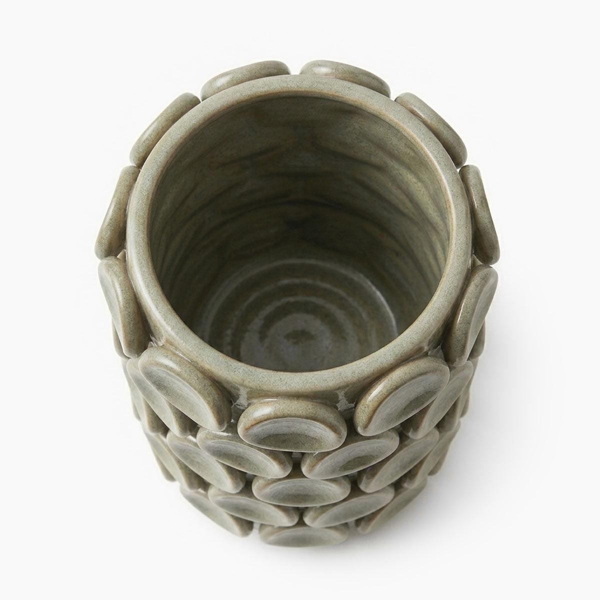 Pearl Reliëf Vaas Keramiek - Olijfgroen/Grijs - H 24,5 cm