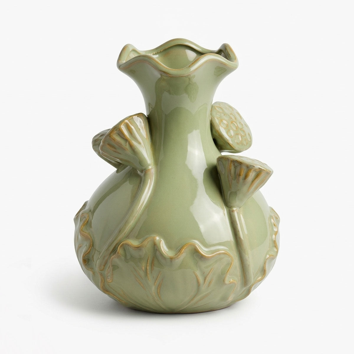 Lotus Grote Vaas Keramiek - Pistachegroen - H 25 x Ø 21 cm