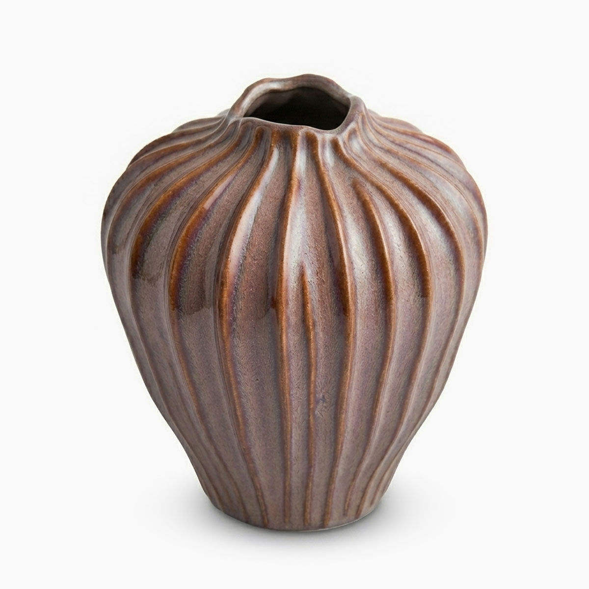 Serafin Ribbel Vaas Keramiek - Bruin - H 24 cm