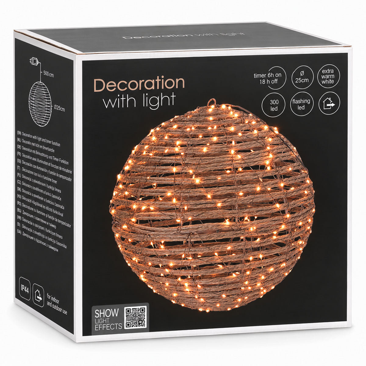 Verlichte LED Bal Kunststof - Bruin - Ø 25 cm
