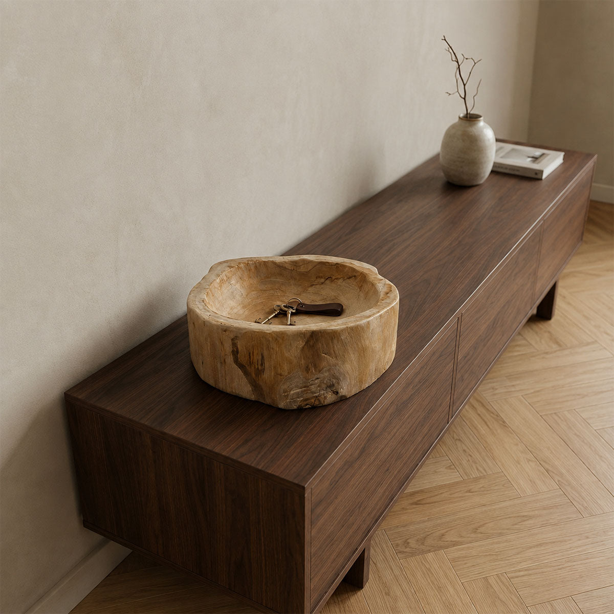 Erosie Schaal Massief Hout - Bruin - ⌀ 30 cm