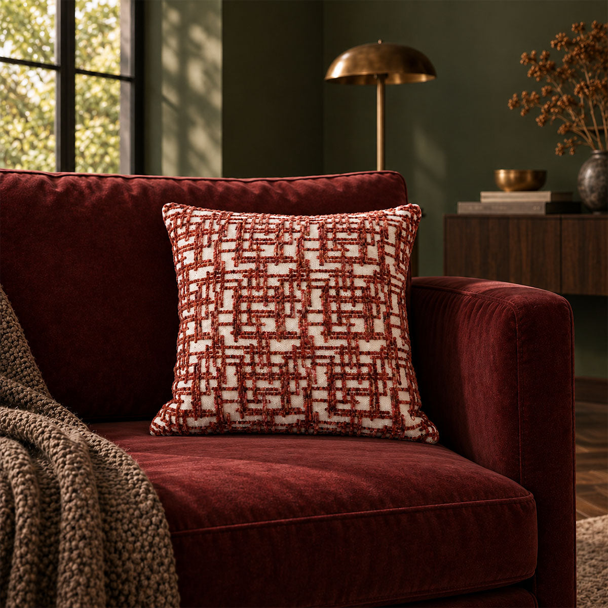 Chloe Sierkussen Katoen - Bordeaux/Crème - L 45 x B 45 cm
