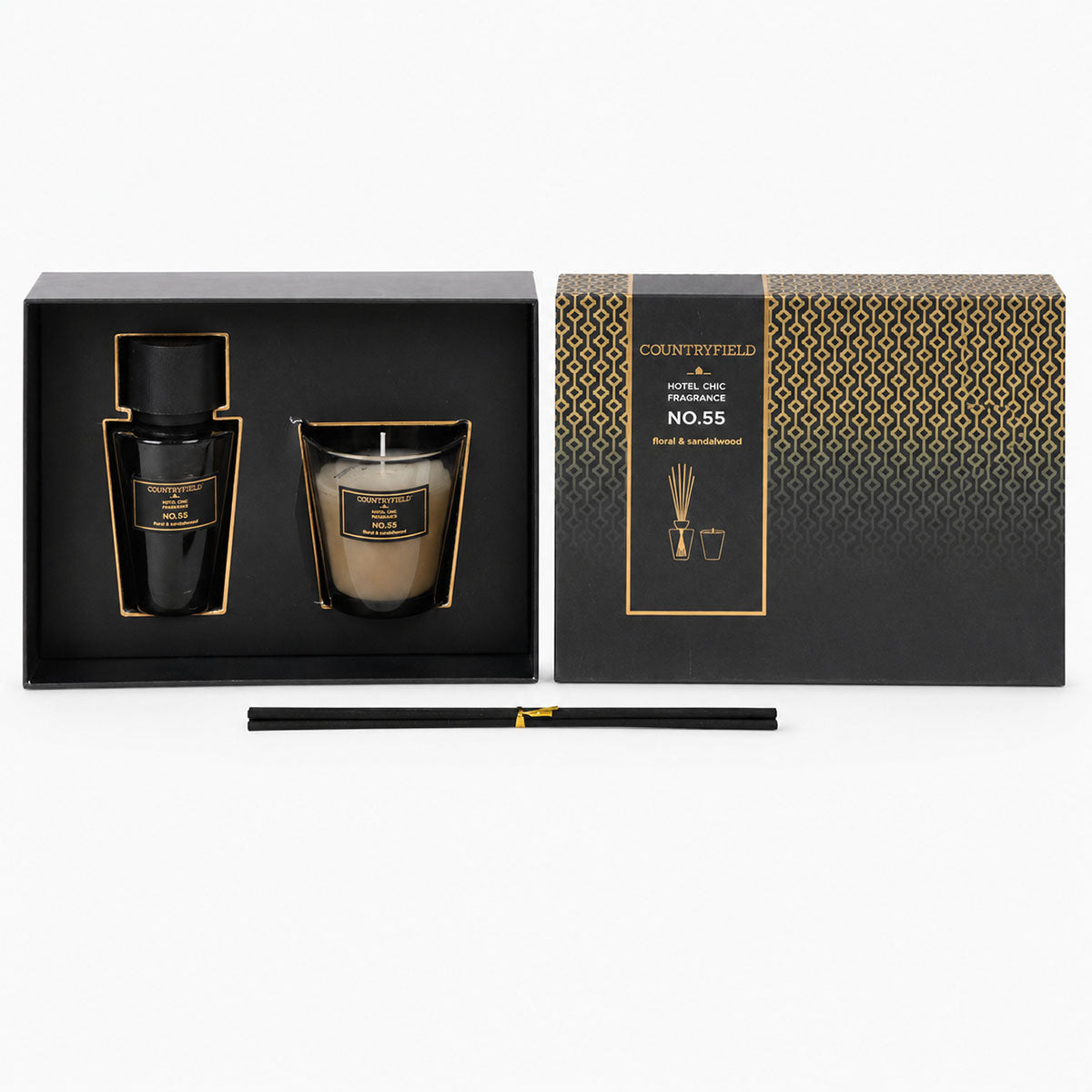 No.55 Cadeauset Geurstokje en Geurkaars - Floral & Sandalwood - 100 ml