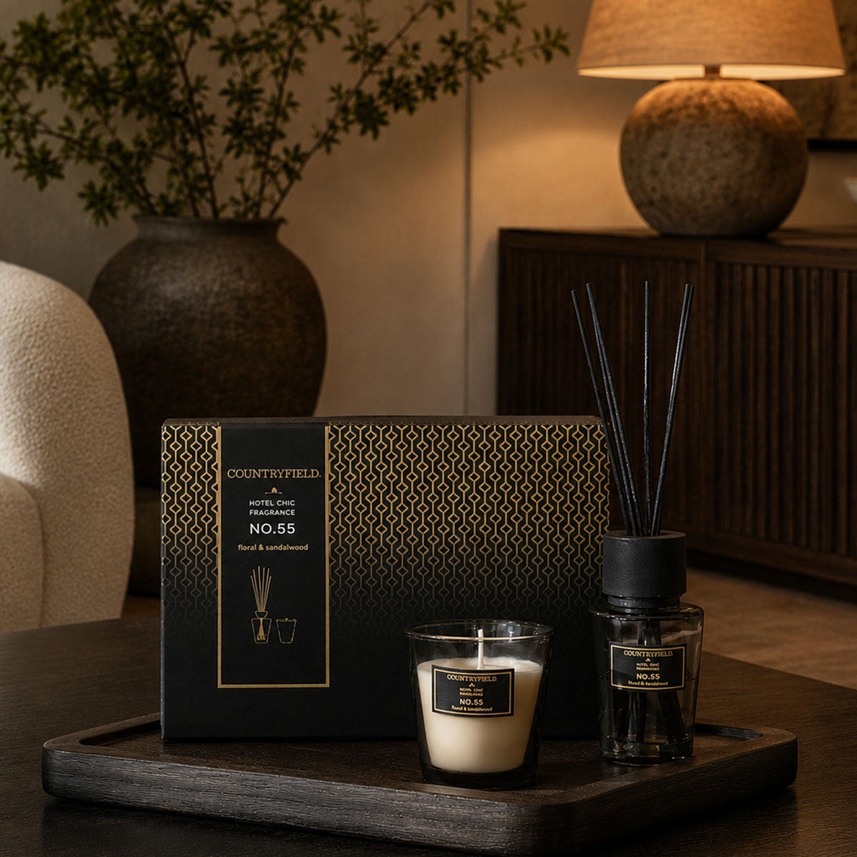 No.55 Cadeauset Geurstokje en Geurkaars - Floral & Sandalwood - 100 ml