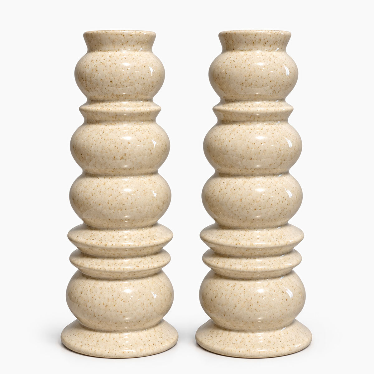 Terra Twins Kandelaars Keramiek - Crème - Set van 2