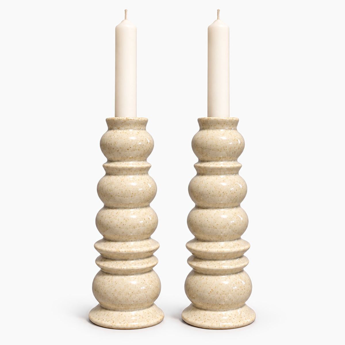 Terra Twins Kandelaars Keramiek - Crème - Set van 2