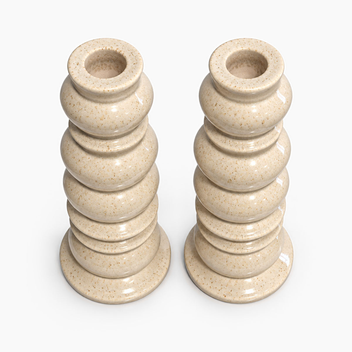 Terra Twins Kandelaars Keramiek - Crème - Set van 2