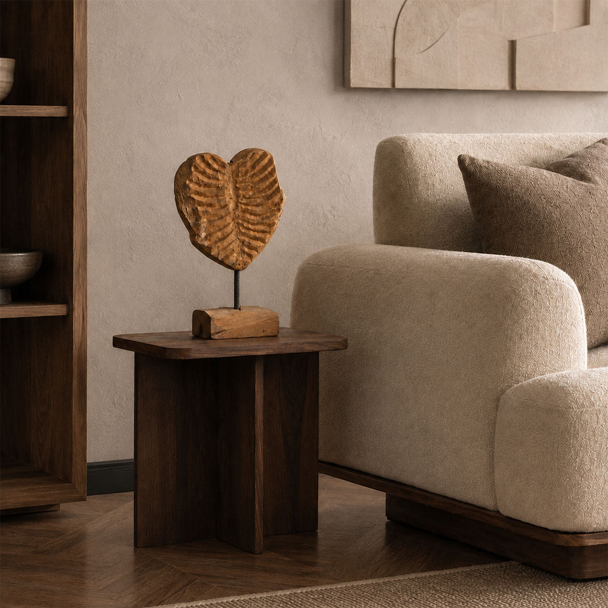Hart op Standaard Hout - Bruin - H 35 cm