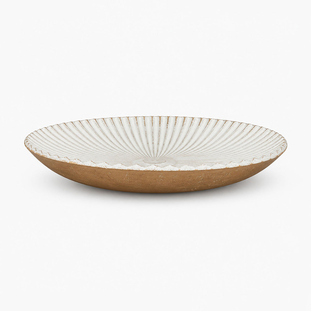 Shell Grote Ibiza Schaal Hout - Wit/Goud - ⌀ 40 x H 5 cm