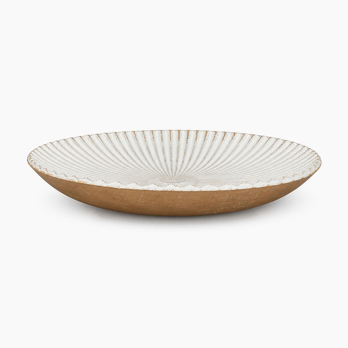 Shell Grote Ibiza Schaal Hout - Wit/Goud - ⌀ 40 cm