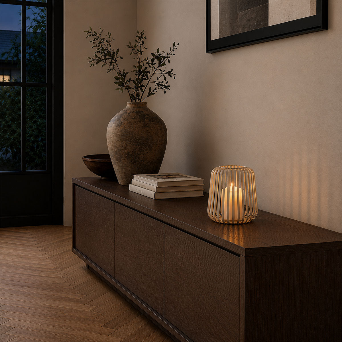 Lydia LED Windlicht Metaal - Crème - ⌀ 20 x H 22 cm