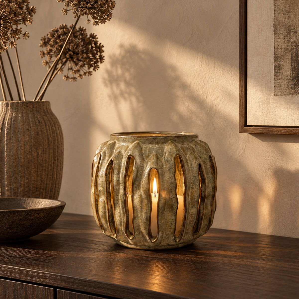 Alain Kandelaar Aardewerk - Beige/Bruin - ⌀ 19 cm