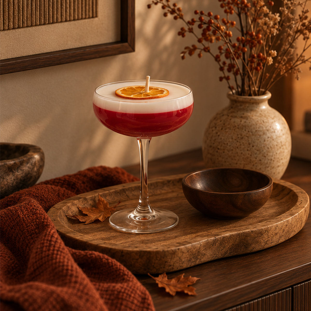 French Martini Cocktail Kaars - Rood - H 15,5 cm