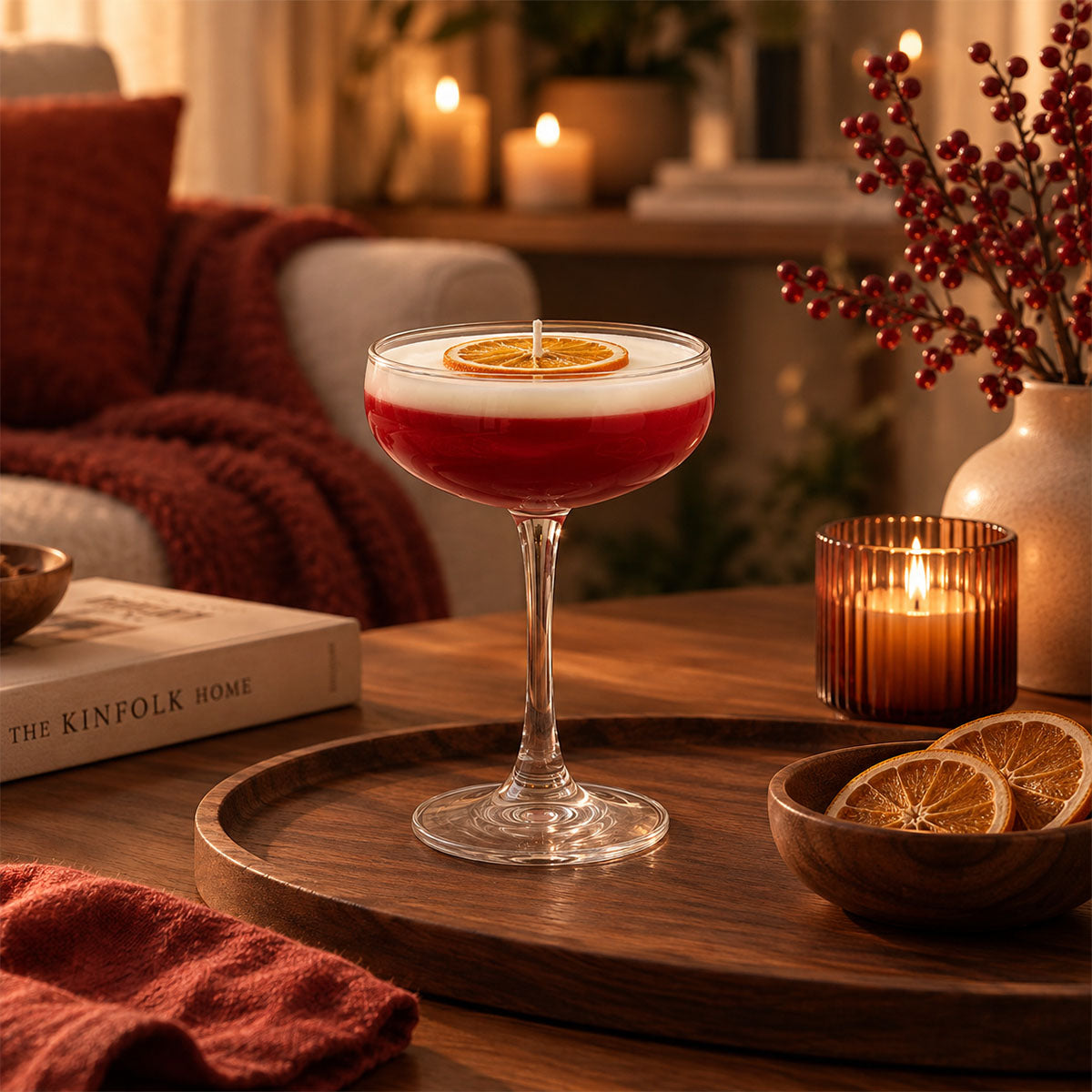 French Martini Cocktail Kaars - Rood - H 15,5 cm