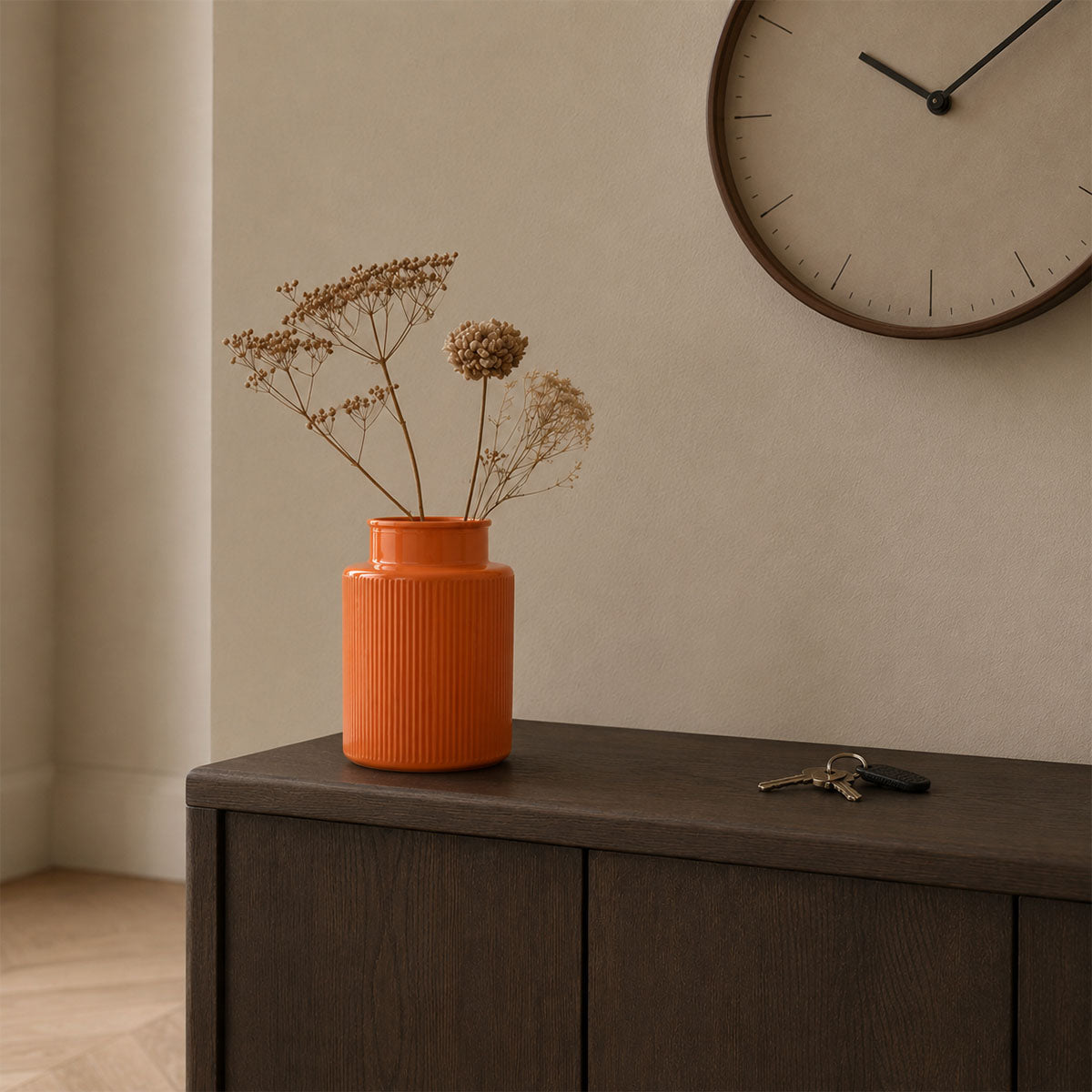 Niamh Vaas Ribbel Glas - Oranje - H 21 x Ø 15 cm