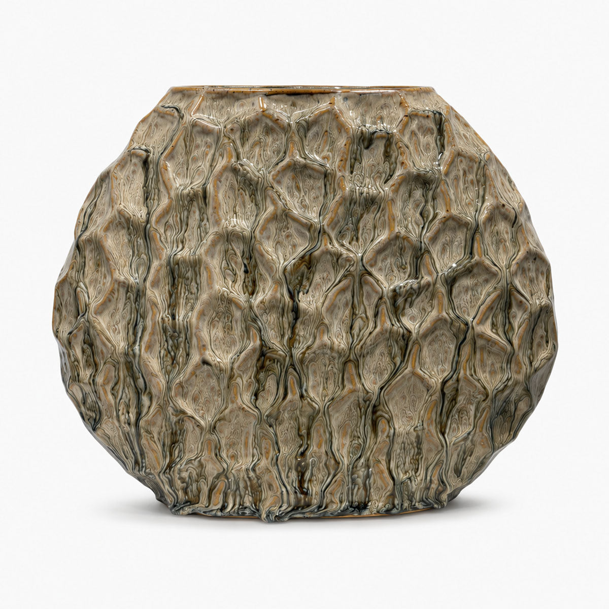 Inga Textuur Vaas Keramiek - Groen/Taupe - H 26 cm