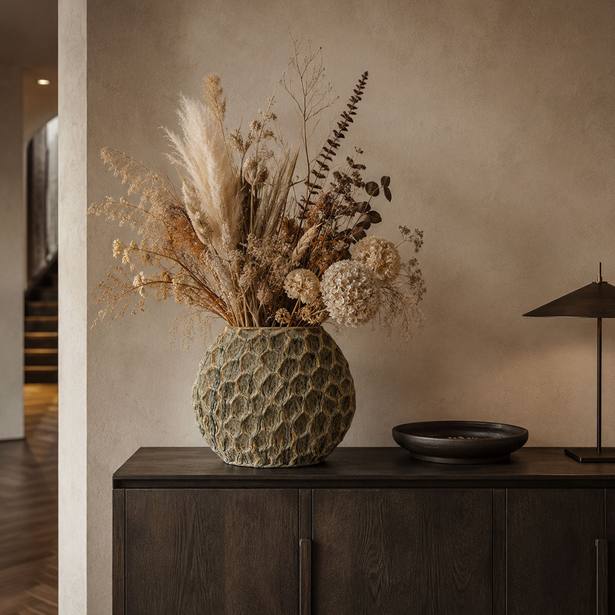 Inga Textuur Vaas Keramiek - Groen/Taupe - H 26 cm