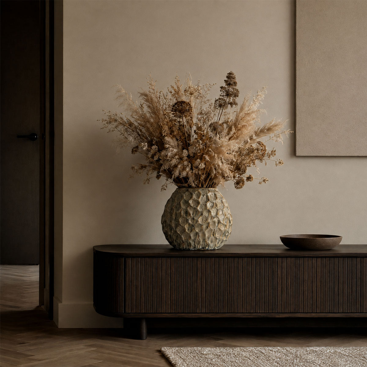 Inga Textuur Vaas Keramiek - Groen/Taupe - H 26 cm
