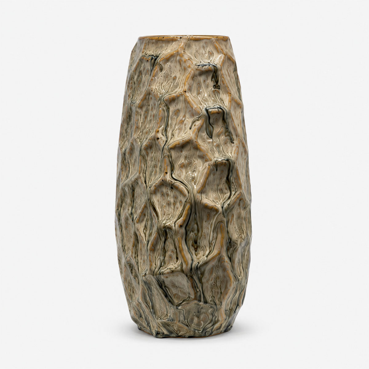 Inga Textuur Vaas Keramiek - Groen/Taupe - H 26 cm
