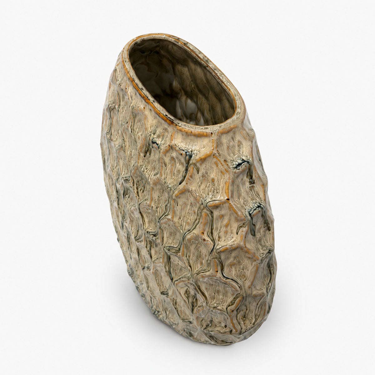Inga Textuur Vaas Keramiek - Groen/Taupe - H 26 cm