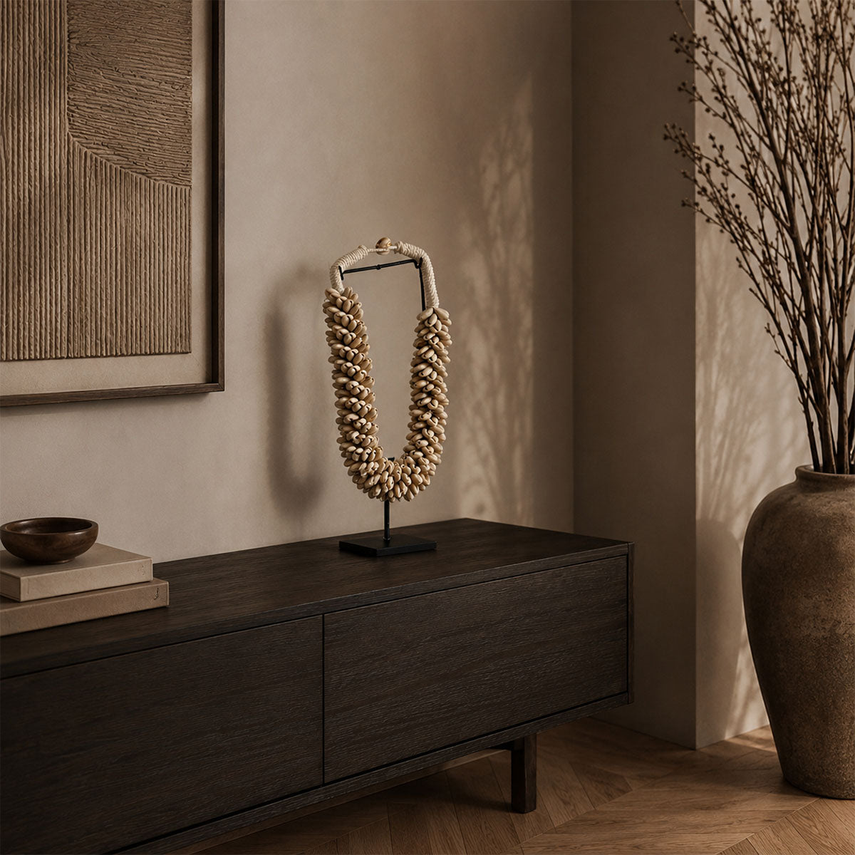 Schelpenketting op Standaard - Beige/Wit - H 32 cm