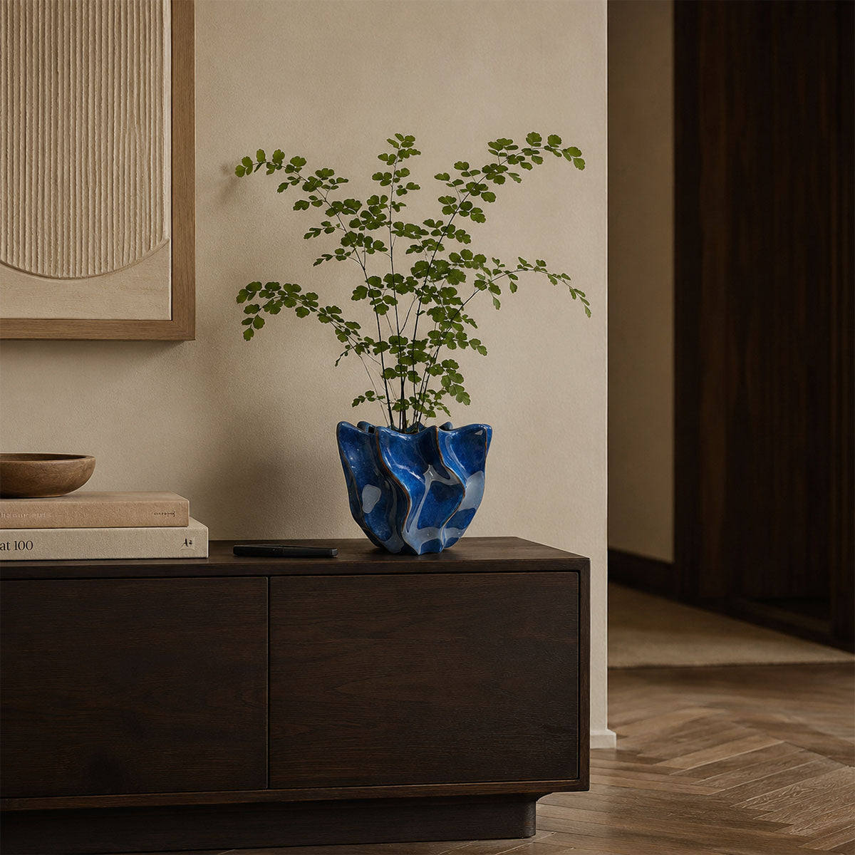 Shigay Plantenpot Keramiek - Blauw - Ø 20 x H 15 cm