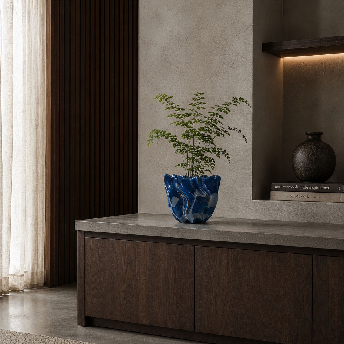 Shigay Plantenpot Keramiek - Blauw - Ø 20 x H 15 cm