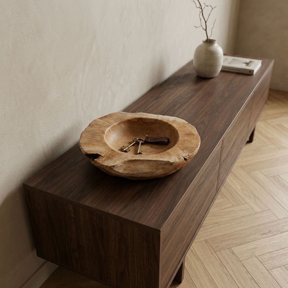 Teak Schaal Massief Hout - Bruin - ⌀ 30 x H 7 cm