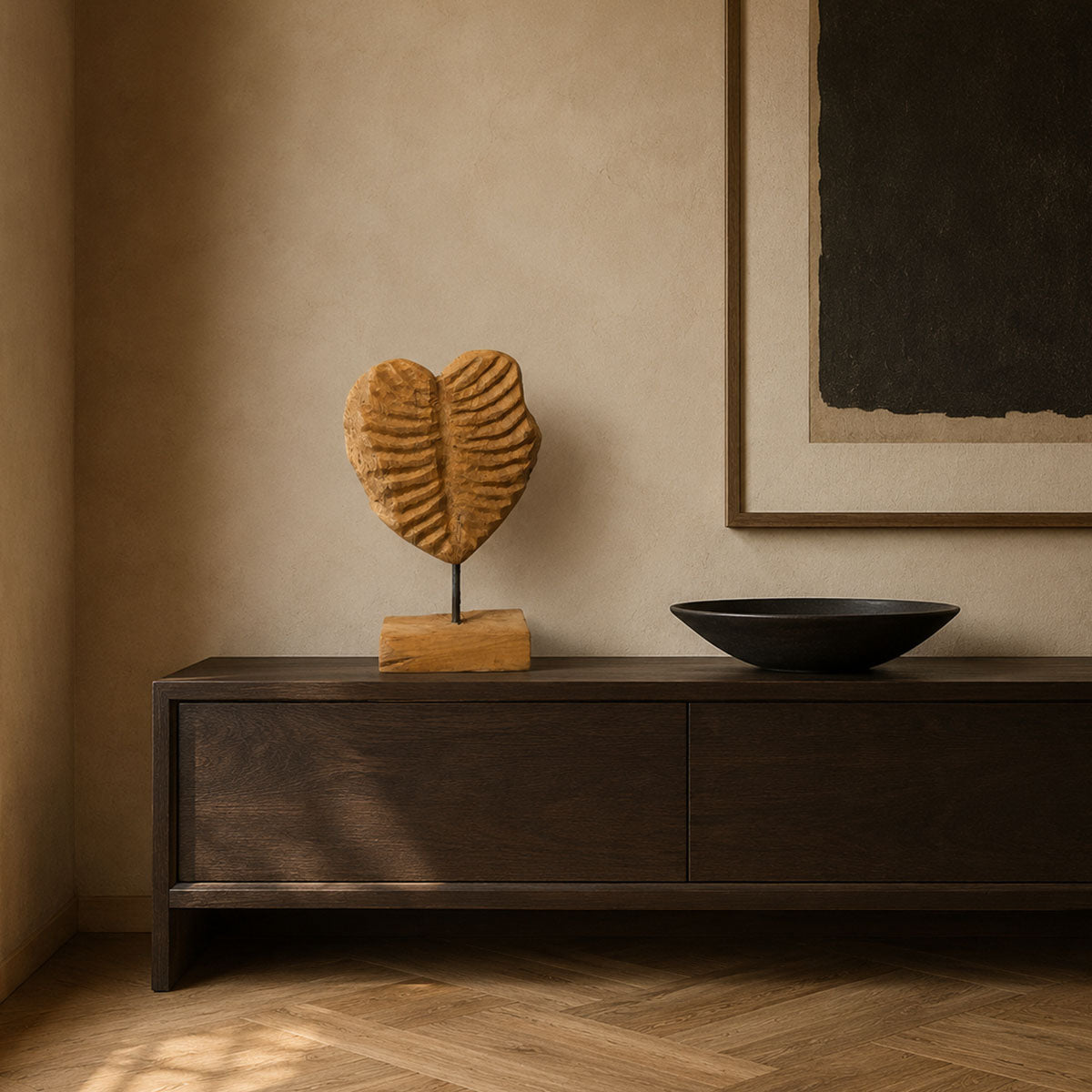 Hart op Standaard Hout - Bruin - H 35 cm
