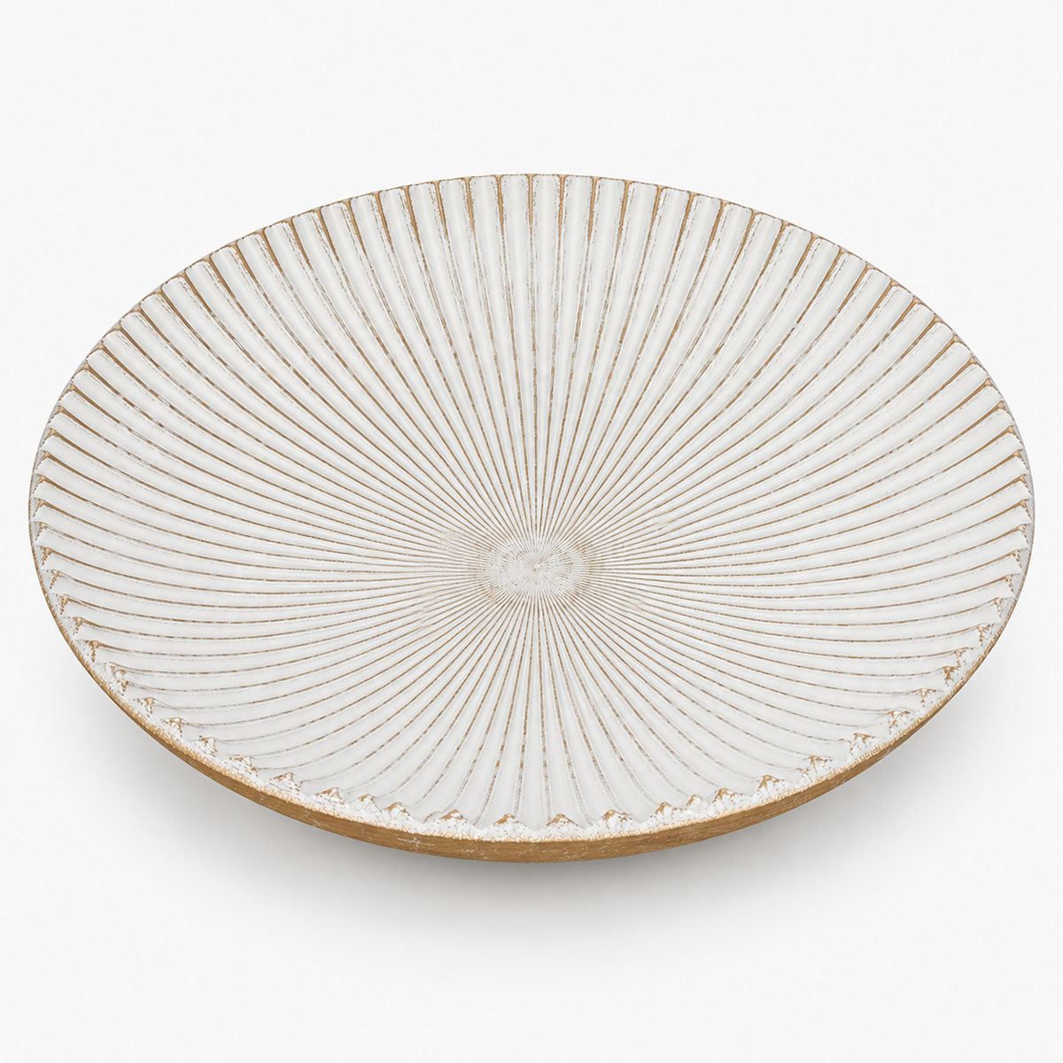 Shell Grote Ibiza Schaal Hout - Wit/Goud - ⌀ 40 x H 5 cm