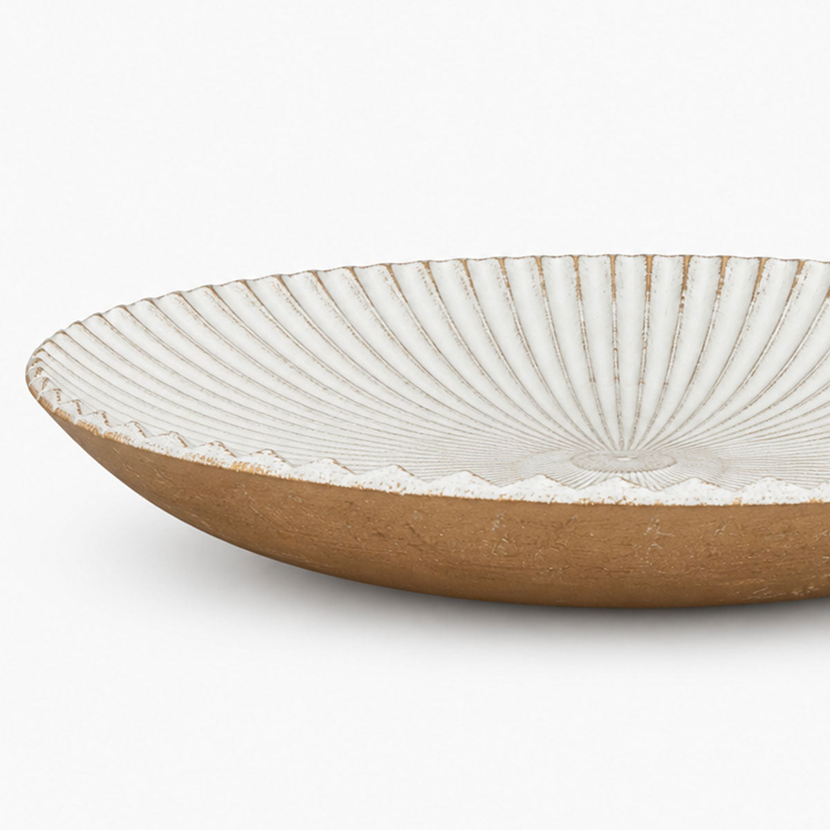 Shell Grote Ibiza Schaal Hout - Wit/Goud - ⌀ 40 x H 5 cm