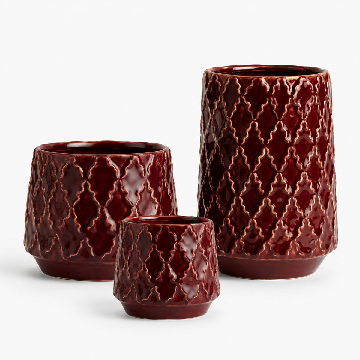 Zaria Vaas en Plantenpotten Keramiek - Bordeauxrood - Set van 3