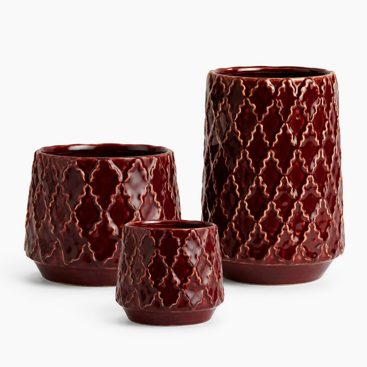 Zaria Vaas en Plantenpotten Keramiek - Bordeauxrood - Set van 3