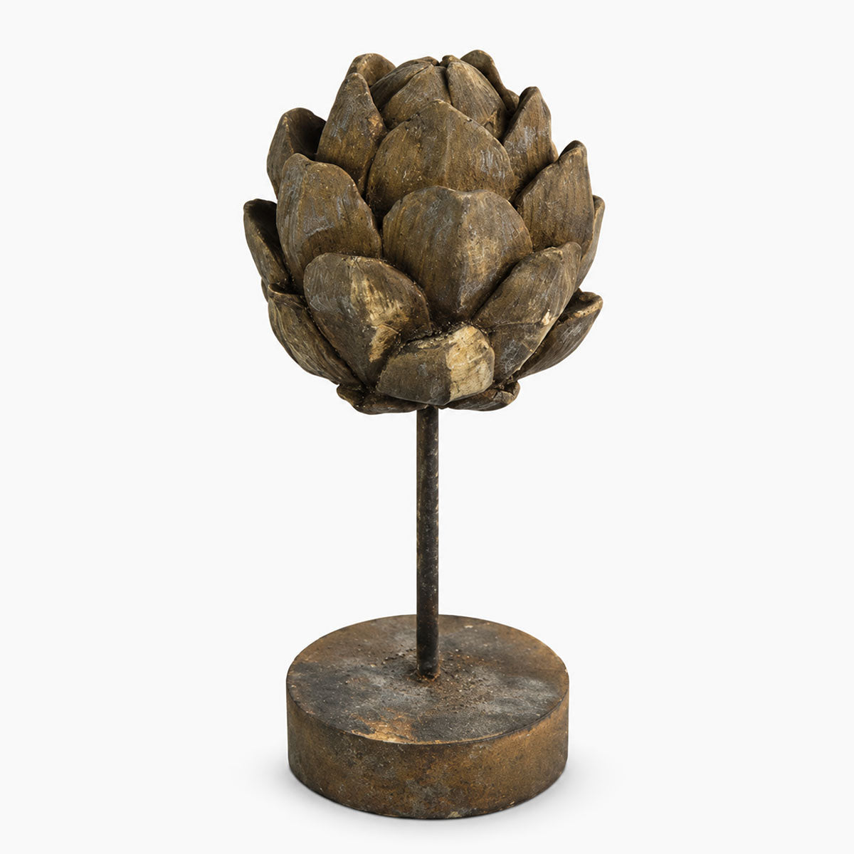 Artisjok Ornament Hout - Grijs/Bruin - H 29,5 cm