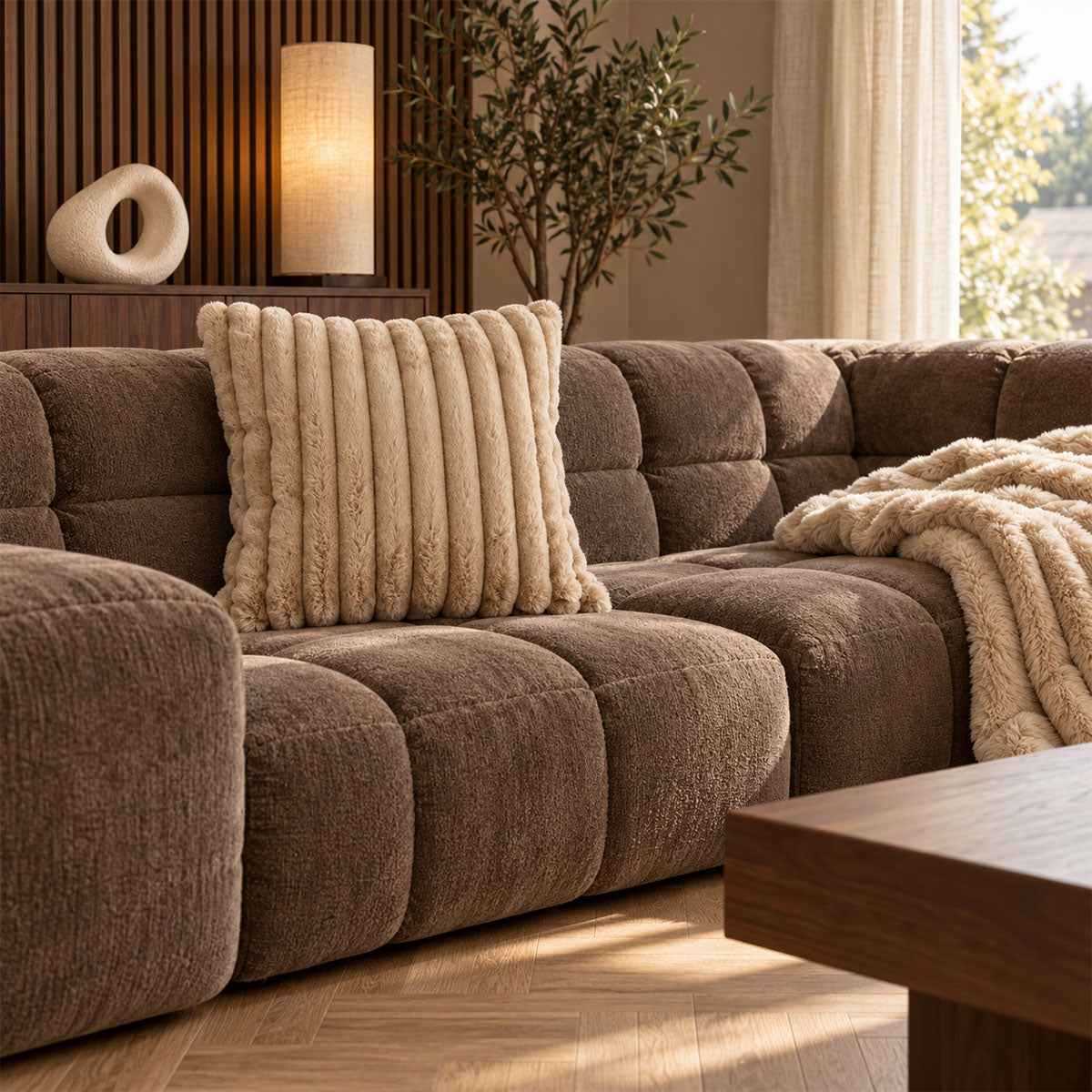 Cosy Sierkussen Ribbel Imitatiebont - Beige - L 45 x B 45 cm