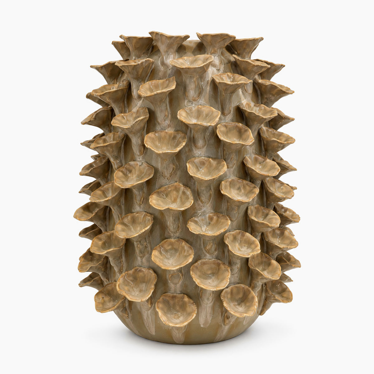 Mosi Reliëf Vaas Keramiek - Taupe/Bruin - H 31 cm