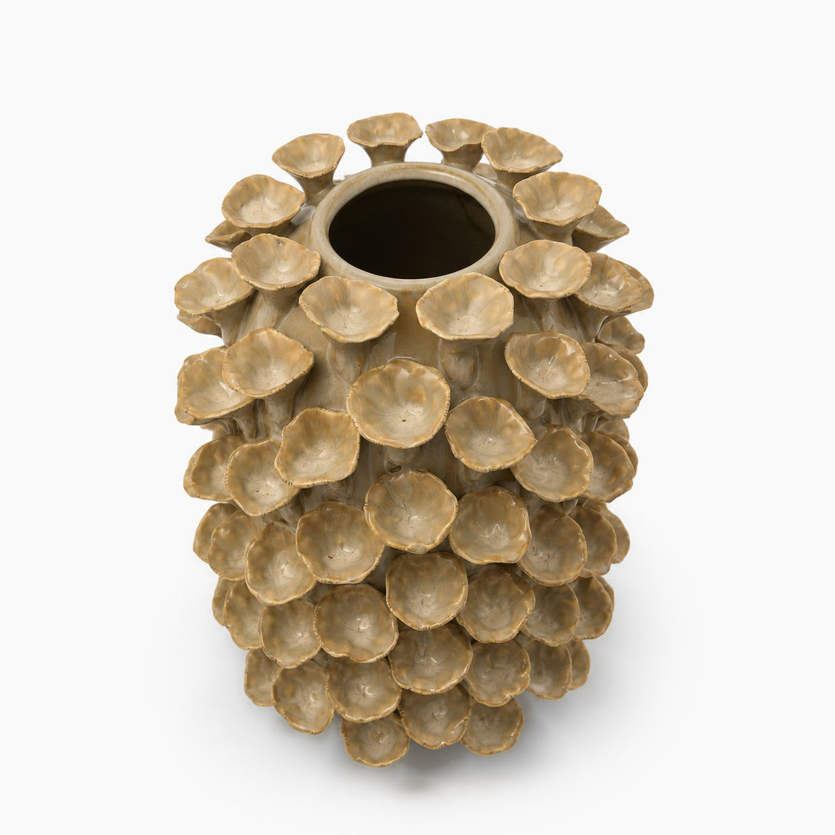 Mosi Reliëf Vaas Keramiek - Taupe/Bruin - H 31 cm