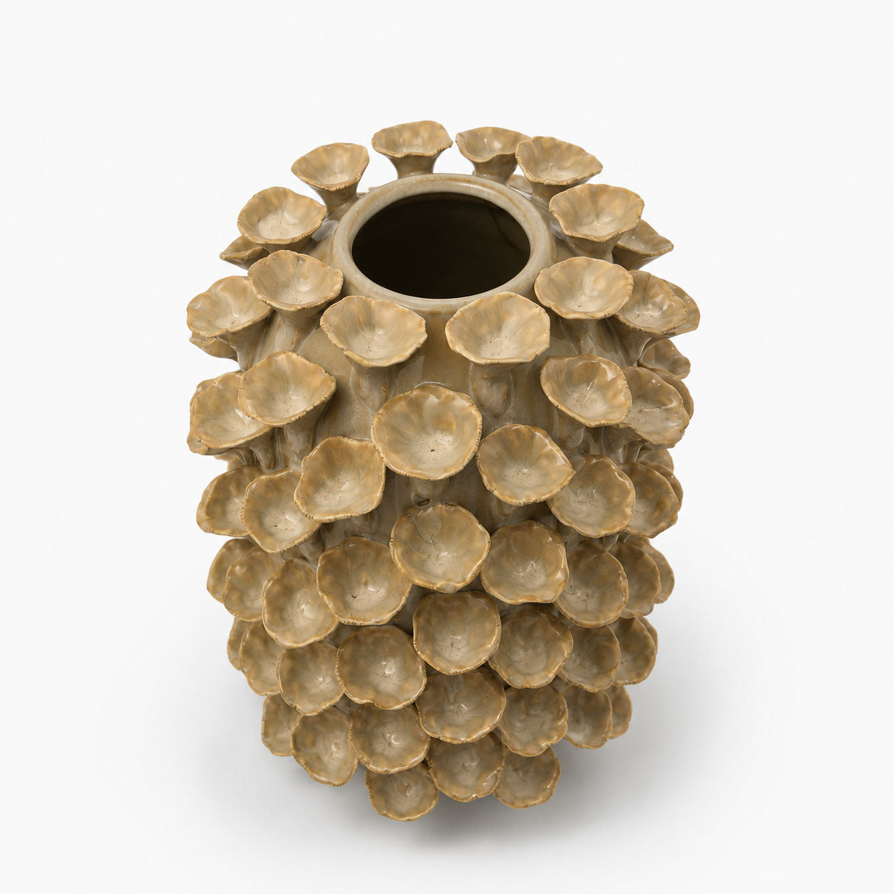 Mosi Reliëf Vaas Keramiek - Taupe/Bruin - ⌀ 21 x H 31 cm