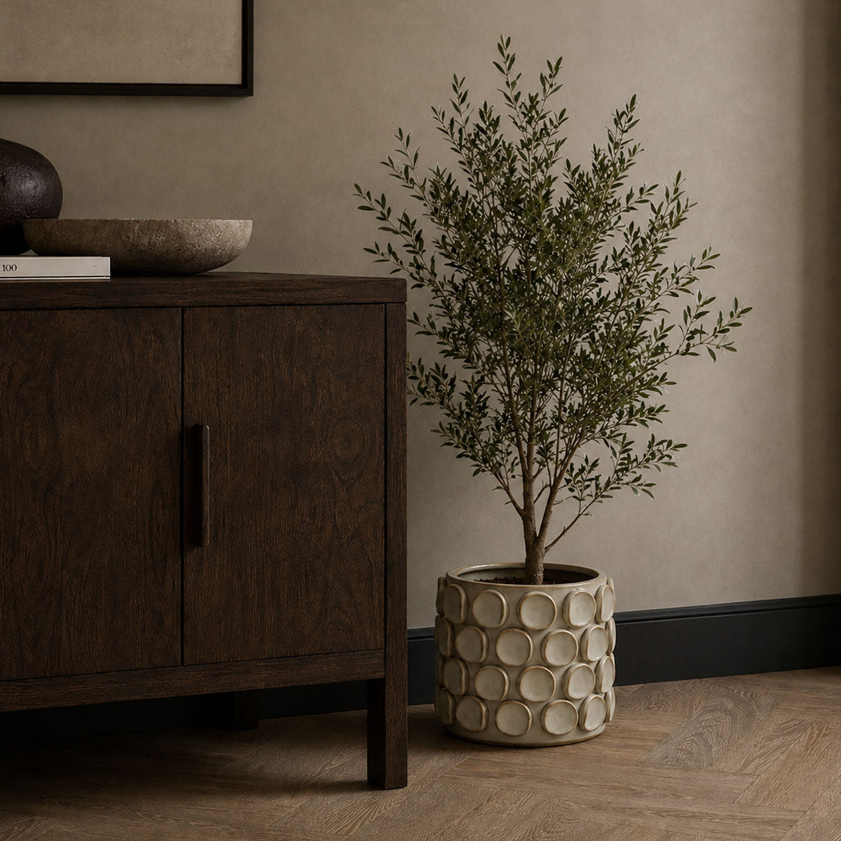 Pearl Reliëf Plantenpot Keramiek - Taupe/Grijs - Ø 19  x H 18,5 cm