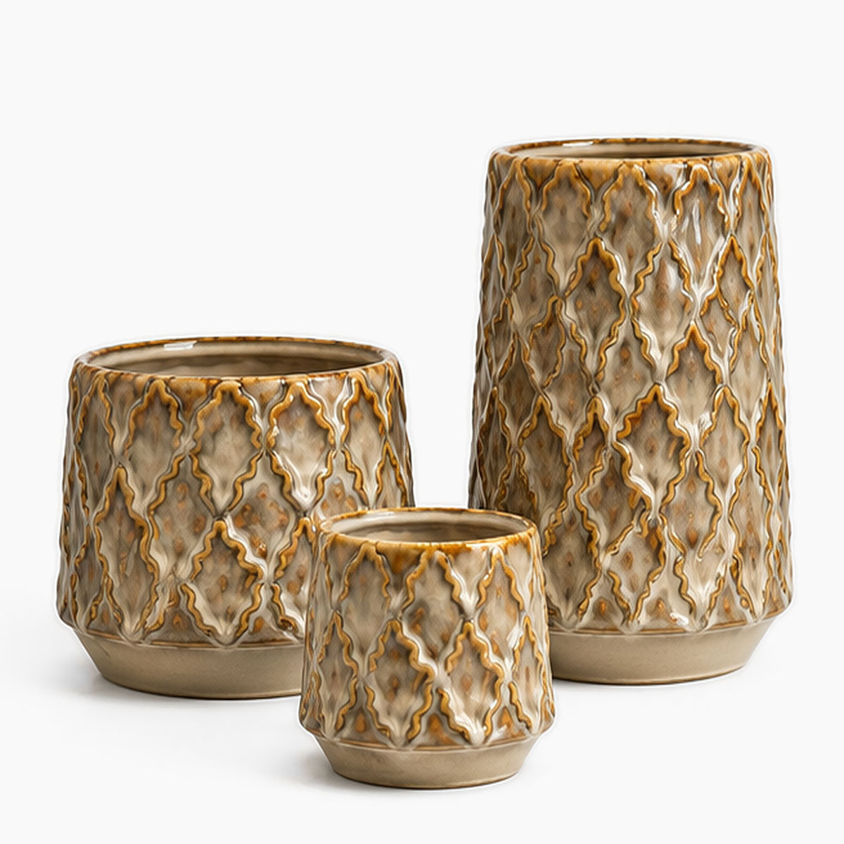 Zaria Vaas en Plantenpotten Keramiek - Crème/Bruin - Set van 3